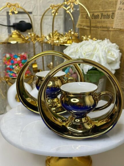 2 Kişilik Gold Lacivert Sepet Fincan Takımı